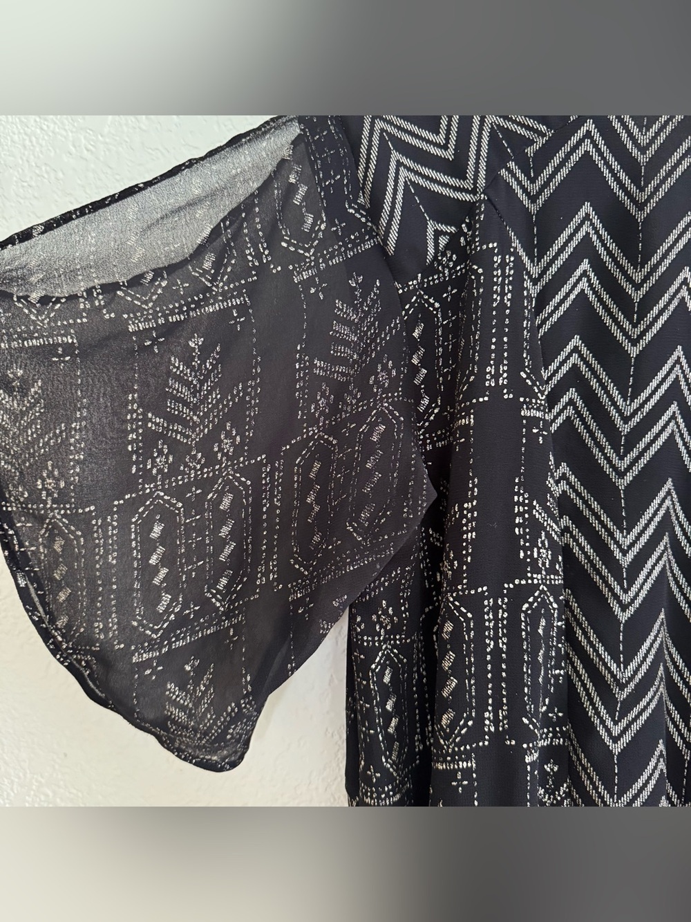 Free People Love Your Chaos Black Metallic Chevron Mini Dress Drop Waist M - Picture 7 of 11